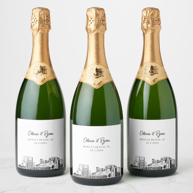 Myrtle Beach Wedding Personalised Champagne Label (Bottles)