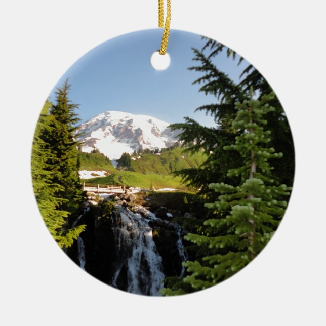 Myrtle Falls, Mount Rainier Ceramic Tree Decoration (Front)