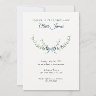 Myrtle Sprig Crescent Christening Invitation