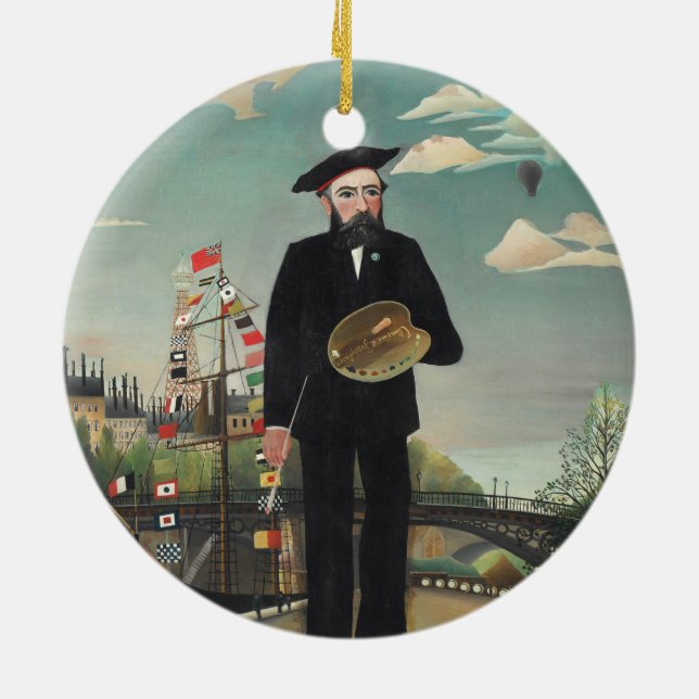 Myself Portrait Landscape 1890, Henri Rousseau Ceramic Tree Decoration (Back)