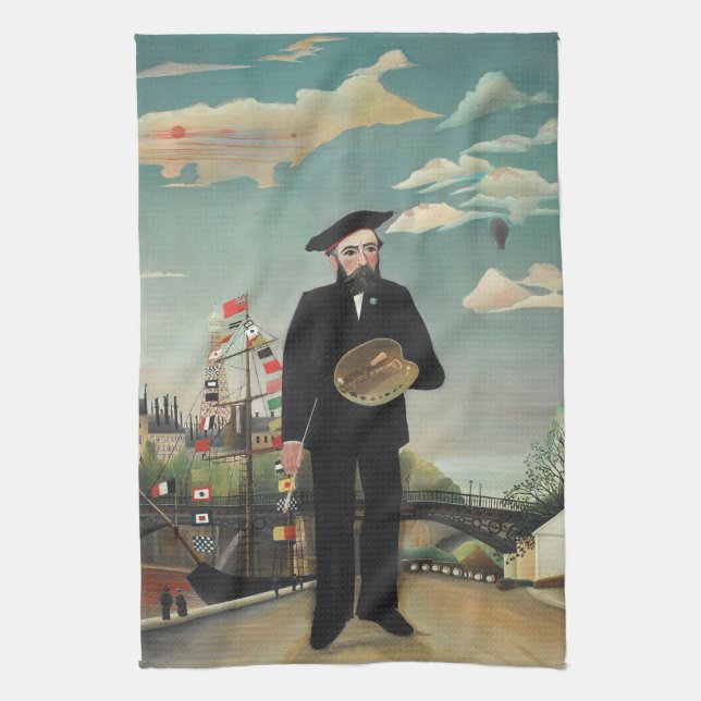 Myself: Portrait – Landscape, Henri Rousseau 1890 Tea Towel (Vertical)