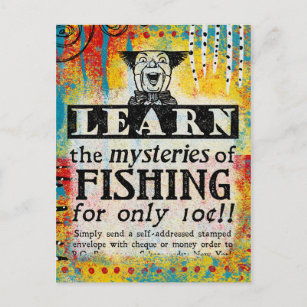 Mysteries of Fishing Postcard - Funny Vintage Ad