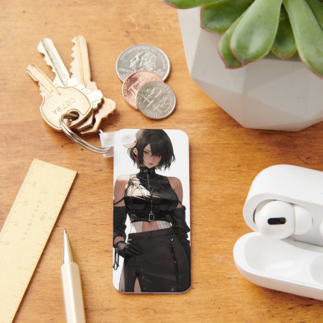 Mysterious Anime Girl Leather Key Ring (Desk)