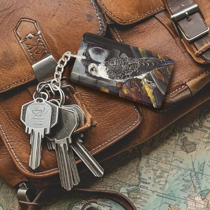 Mysterious Autumn Gothic Falcon Moonlit Ruins Key Ring