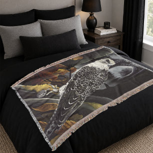 Mysterious Autumn Gothic Falcon Moonlit Ruins Throw Blanket
