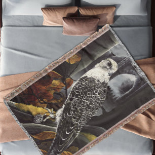 Mysterious Autumn Gothic Falcon Moonlit Ruins Throw Blanket