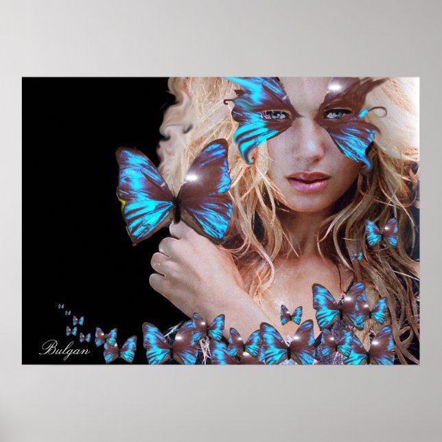 MYSTERIOUS BEAUTY WITH BLUE BUTTERFLY POSTER (Front)
