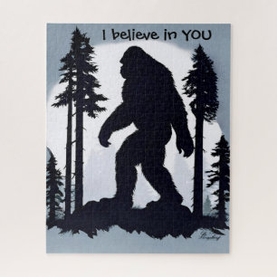 Mysterious Bigfoot Silhouette Walking in Forest Jigsaw Puzzle
