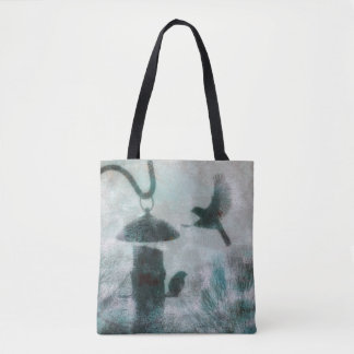 Mysterious Bird Flying to Feeder Tote Bag