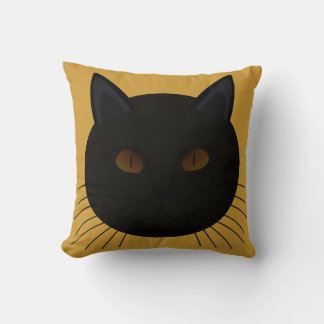 Mysterious Black Cat Face Golden Throw Pillow