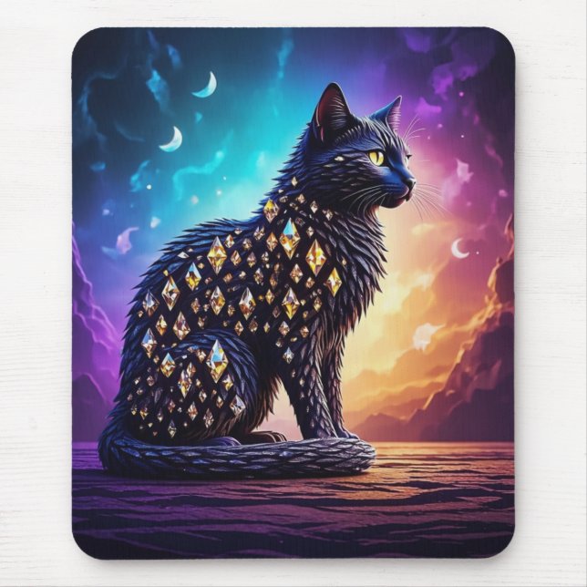 Mysterious Black Cat With Diamonds  Mouse Pad (Front)
