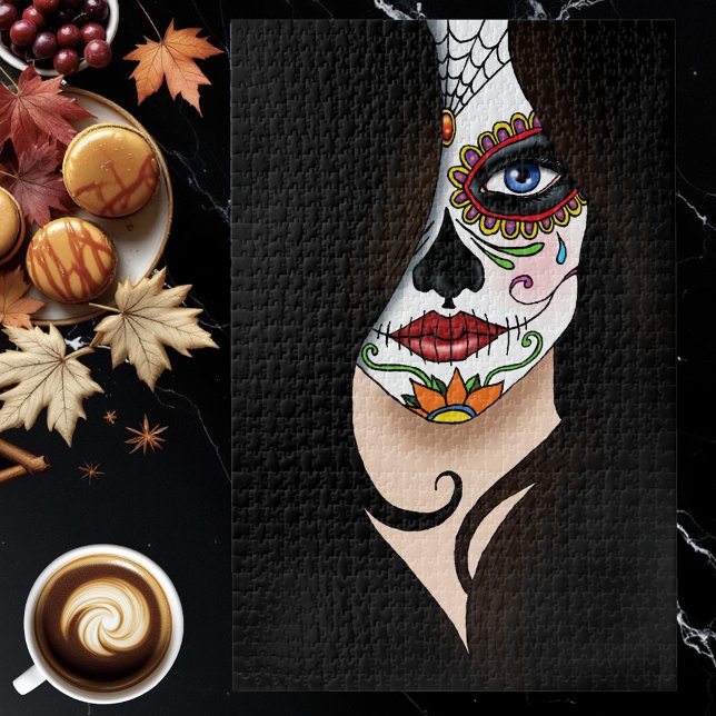 Mysterious Black Elegant Sugar Skull Portrait Jigsaw Puzzle (Creator Uploaded)