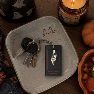 Mysterious Black Elegant Sugar Skull Portrait Key Ring