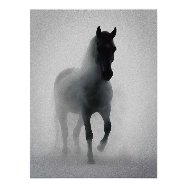 Mysterious Black Horse Emerging from Mist Poster (Front)