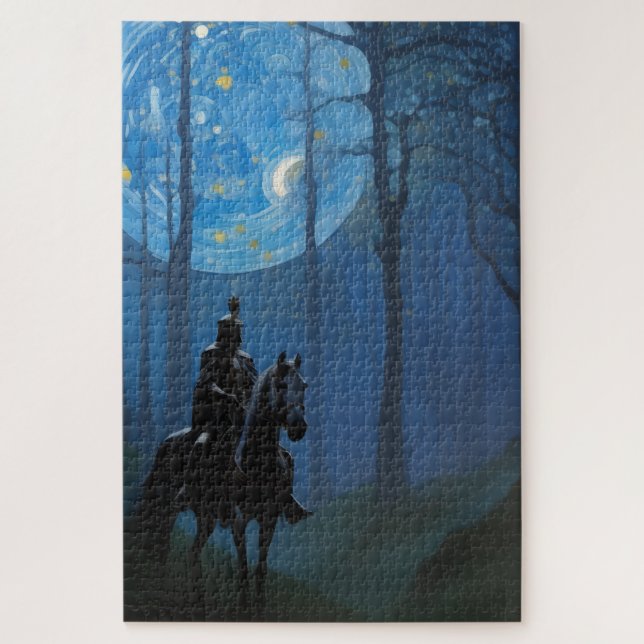 Mysterious Black Knight in the Moonlit Forest Jigsaw Puzzle (Vertical)