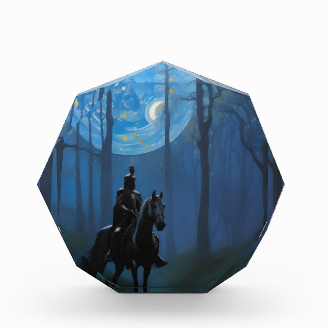 Mysterious Black Knight in the Moonlit Forest Photo Block (Front)