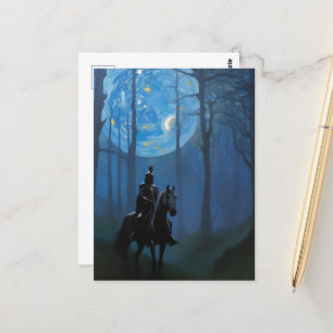 Mysterious Black Knight in the Moonlit Forest Postcard