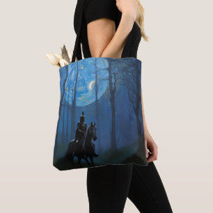 Mysterious Black Knight in the Moonlit Forest Tote Bag
