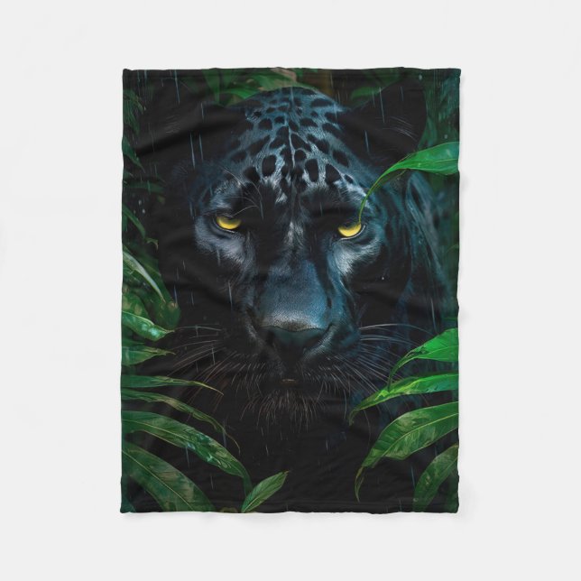 Mysterious Black Panther Jungle Wildlife Design Fleece Blanket (Front)