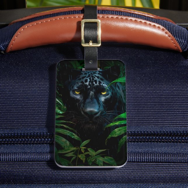 Mysterious Black Panther Jungle Wildlife Design Luggage Tag (Front Insitu 2)