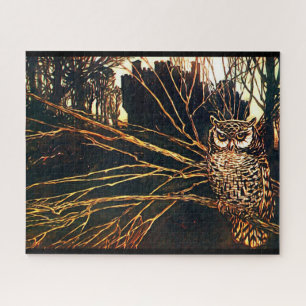 Mysterious castle in the woods and owl jigsaw puzzle