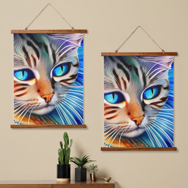 Mysterious Cat Blue Ocean Wave Surrealism Hanging Tapestry (Asymmetrical)