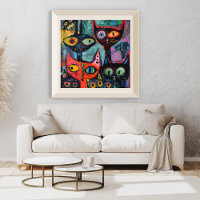 Mysterious Cats- Whimsical Art Print