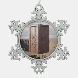 Mysterious door snowflake pewter christmas ornament