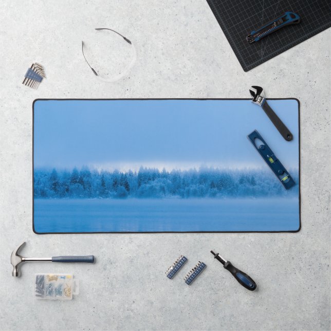Mysterious fog over snowy lake Bohinj, Slovenia Desk Mat (Workstation)
