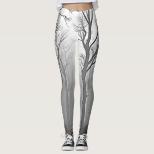 Mysterious Foggy Forest Path Leggings