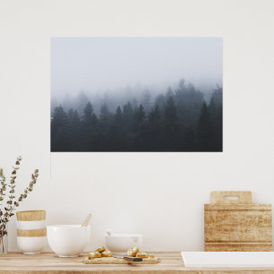 Mysterious forest in the fog poster