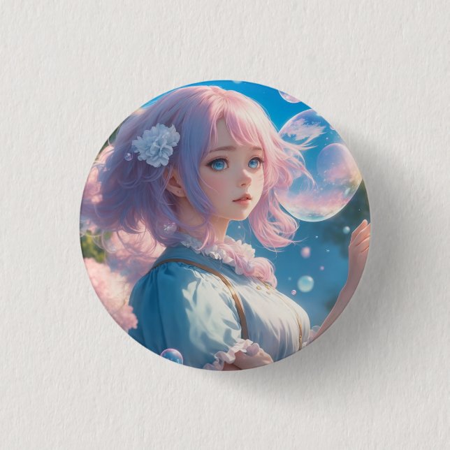 Mysterious girl, fairy tale, lovely 3 cm round badge (Front)