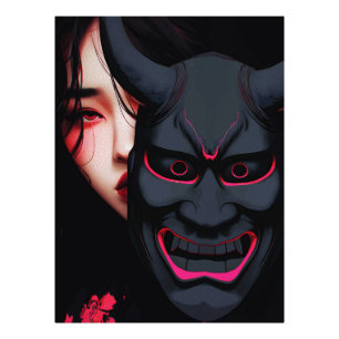 Mysterious Girl with Oni Mask Dark Japanese Horror Photo Print