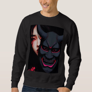 Mysterious Girl with Oni Mask Dark Japanese Horror Sweatshirt
