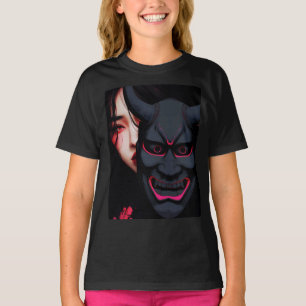 Mysterious Girl with Oni Mask Dark Japanese Horror T-Shirt