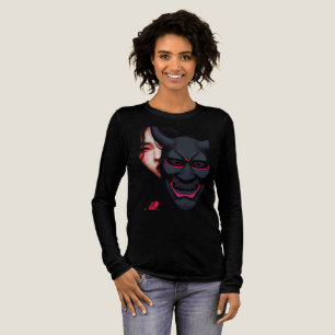 Mysterious Girl with Oni Mask Dark Japanese Horror Tri-Blend Shirt
