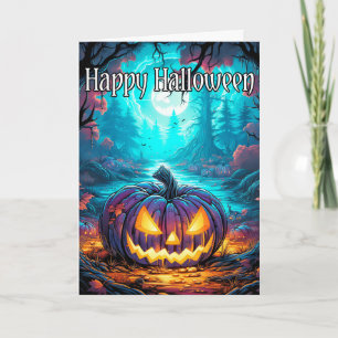 Mysterious Glowing Spooky Pumpkin   Halloween Card