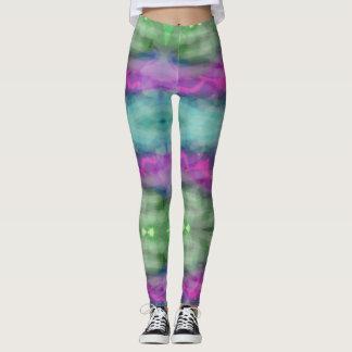 Mysterious Greens Purples Abstract Leggings