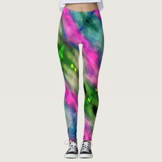 Mysterious Greens Purples Bright Angle Abstract Leggings