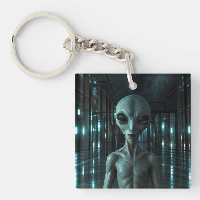 Mysterious Grey Alien Key Ring (Front)