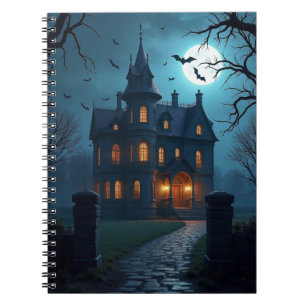Mysterious Haunted House Full Moon Halloween Scene Notebook