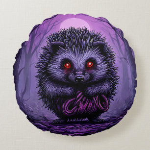 Mysterious Hedgehog in Spooky Forest Round Cushion