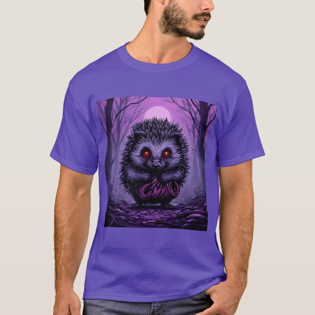 Mysterious Hedgehog in Spooky Forest T-Shirt (Front)