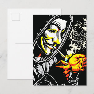 Mysterious Hooded Mask Smoker Pop Art Postcard