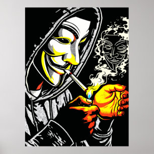 Mysterious Hooded Mask Smoker Pop Art Poster