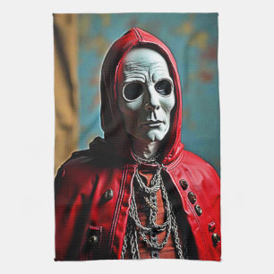 Mysterious Hooded Skull Figure Tea Towel