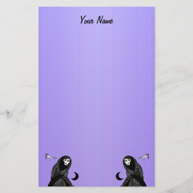 Mysterious Lady Hooded Cape Floating Hands Moons Stationery (Front)