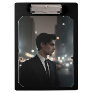 Mysterious Man in Suit at Night – Cinematic Urban  Clipboard
