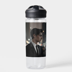 Mysterious Man in Suit at Night – Cinematic Urban  Water Bottle