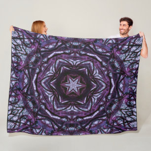 Mysterious Mandala Roots Flowers Star Purple Shade Fleece Blanket